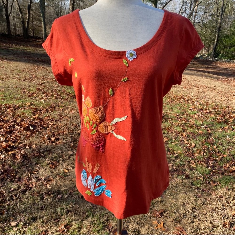 PUTUMAYO TOP ORANGE TEE SHORT SLEEVE FLOWERS Size L
